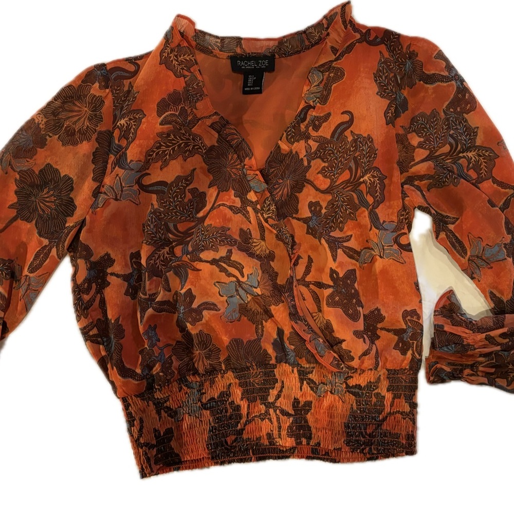 Rachel Zoe Vibrant Orange Floral Blouse